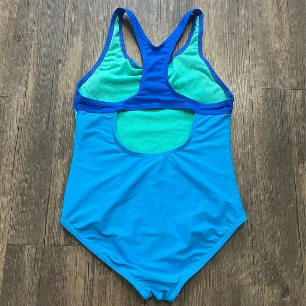 Speedo Girls One Piece Swimwear Blue Green Racerback Unpaded Bathing Suit 14